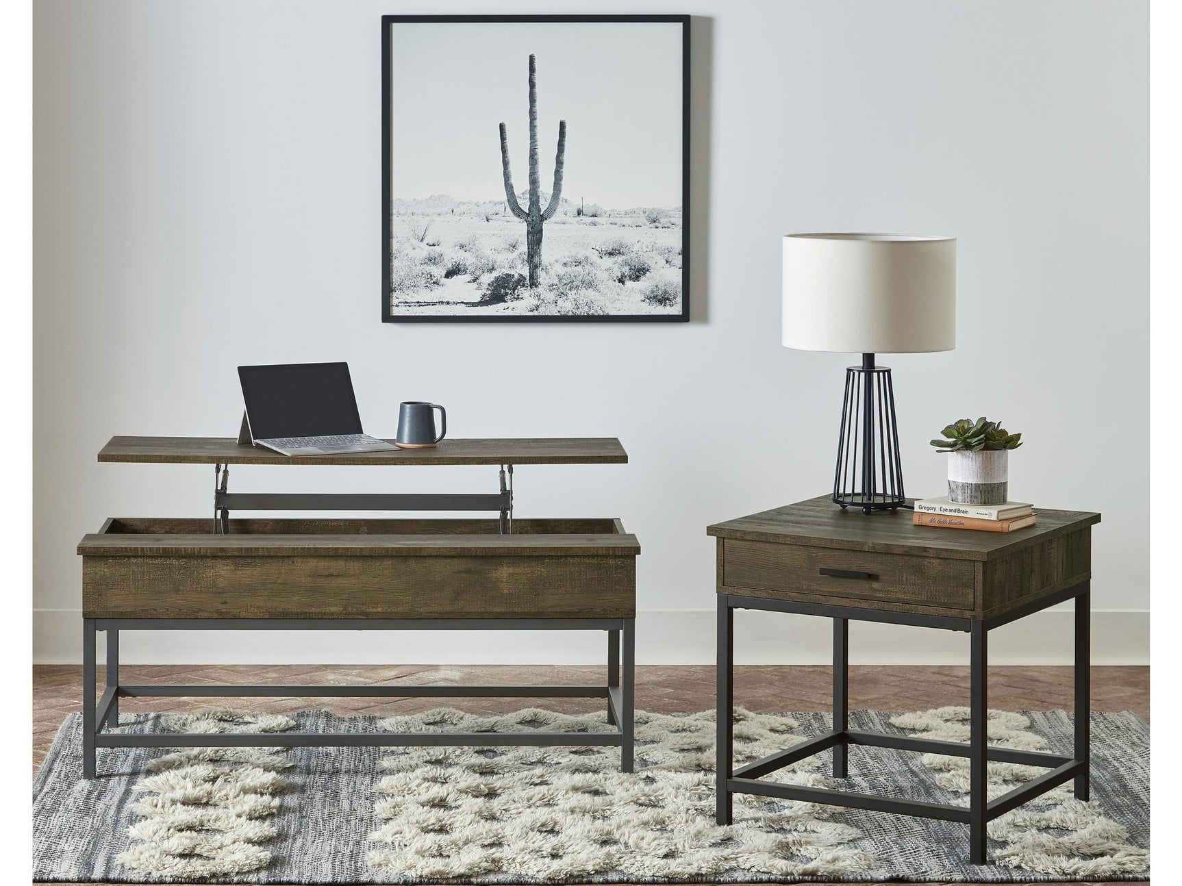 Byers Brown Oak 2-piece Lift Top Coffee and End Table Set - Ornate Home