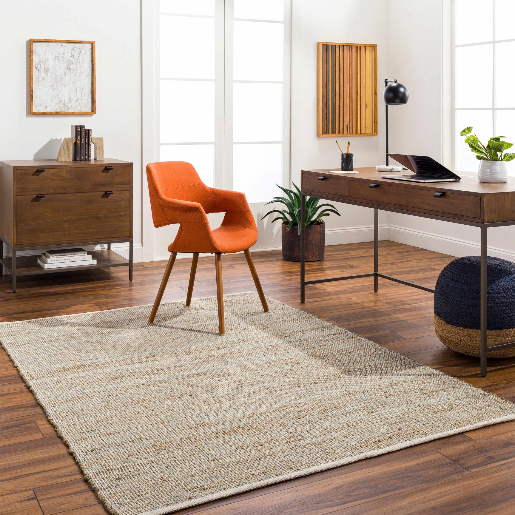 Byrne Beige & Green Jute Rug - Clearance - Ornate Home