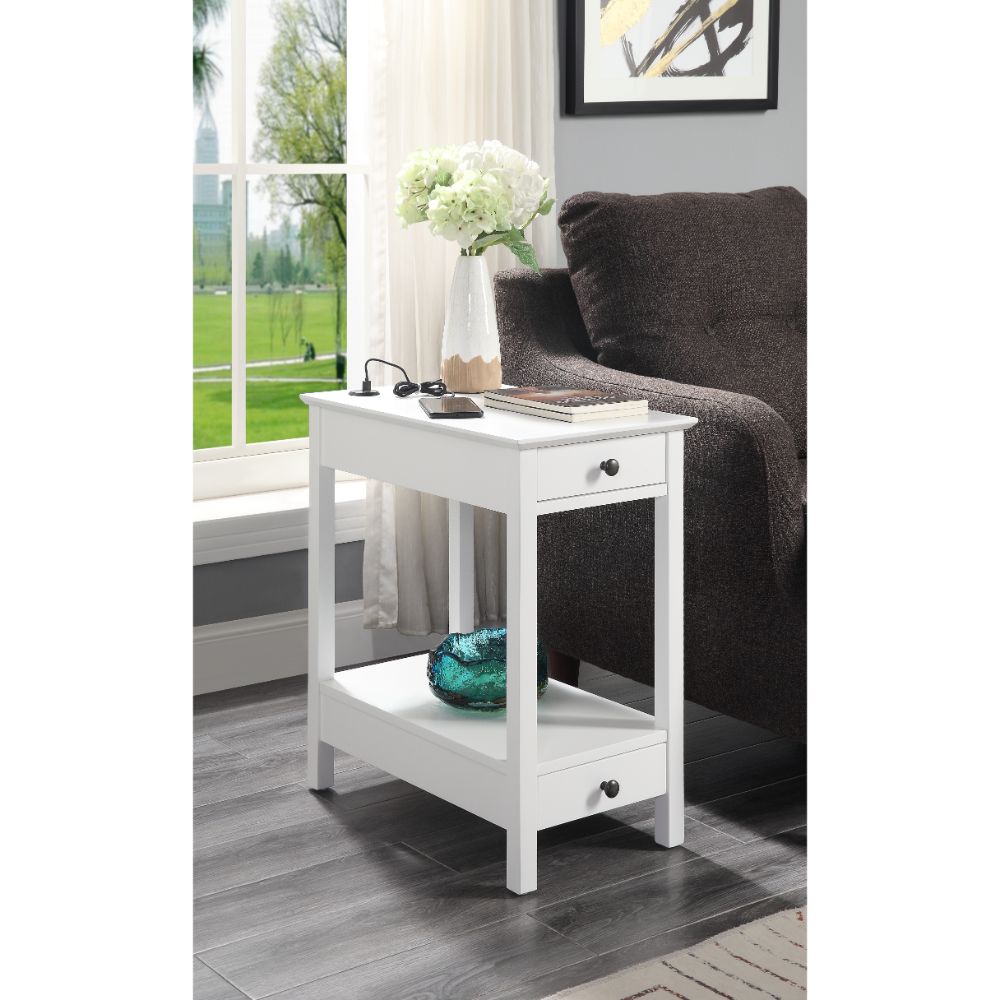 Byzad White Side Table (USB Charging Dock) - Ornate Home