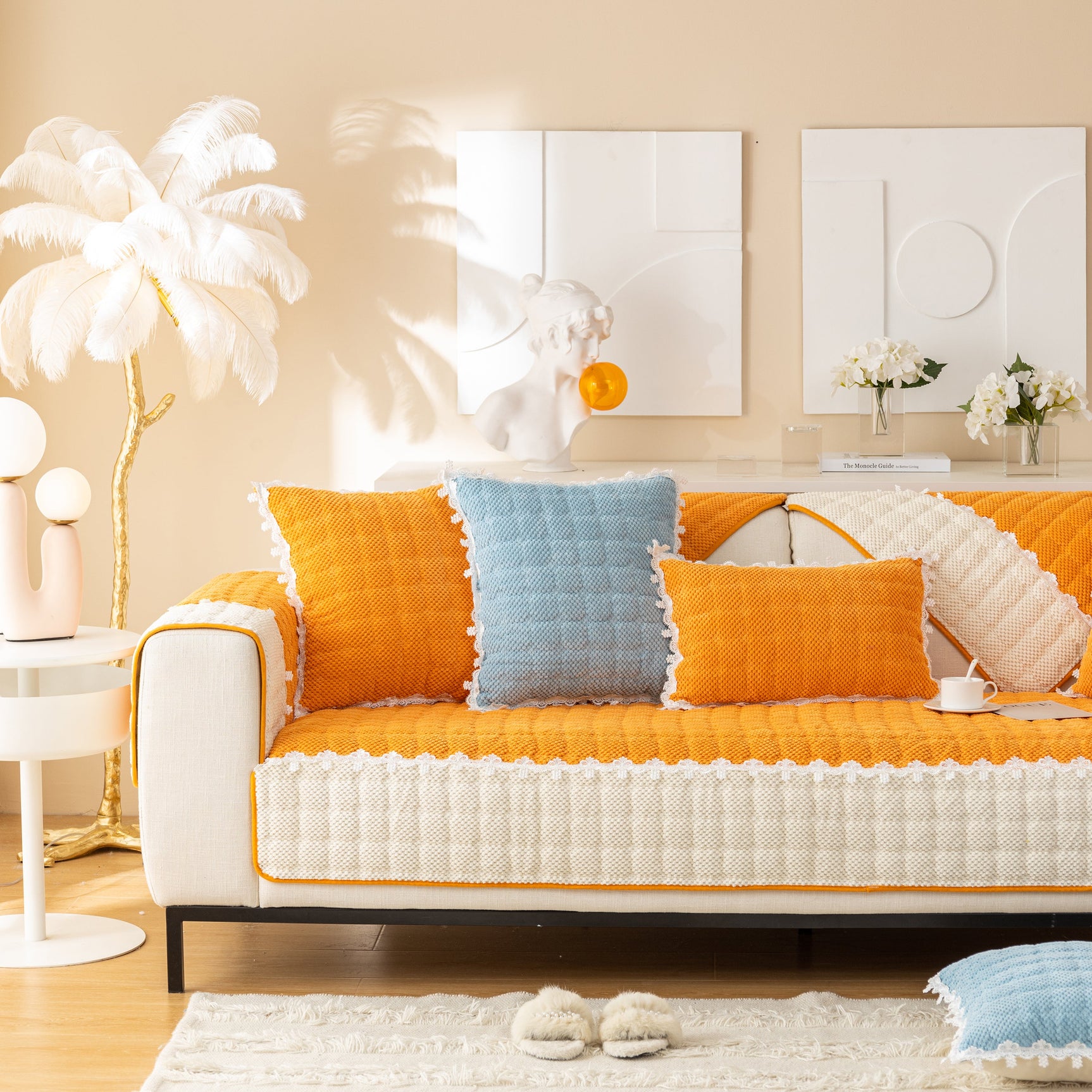 Non-Slip Sectional Couch Cover with Lace, Furniture Protector for Dogs, Pets, and Kids III