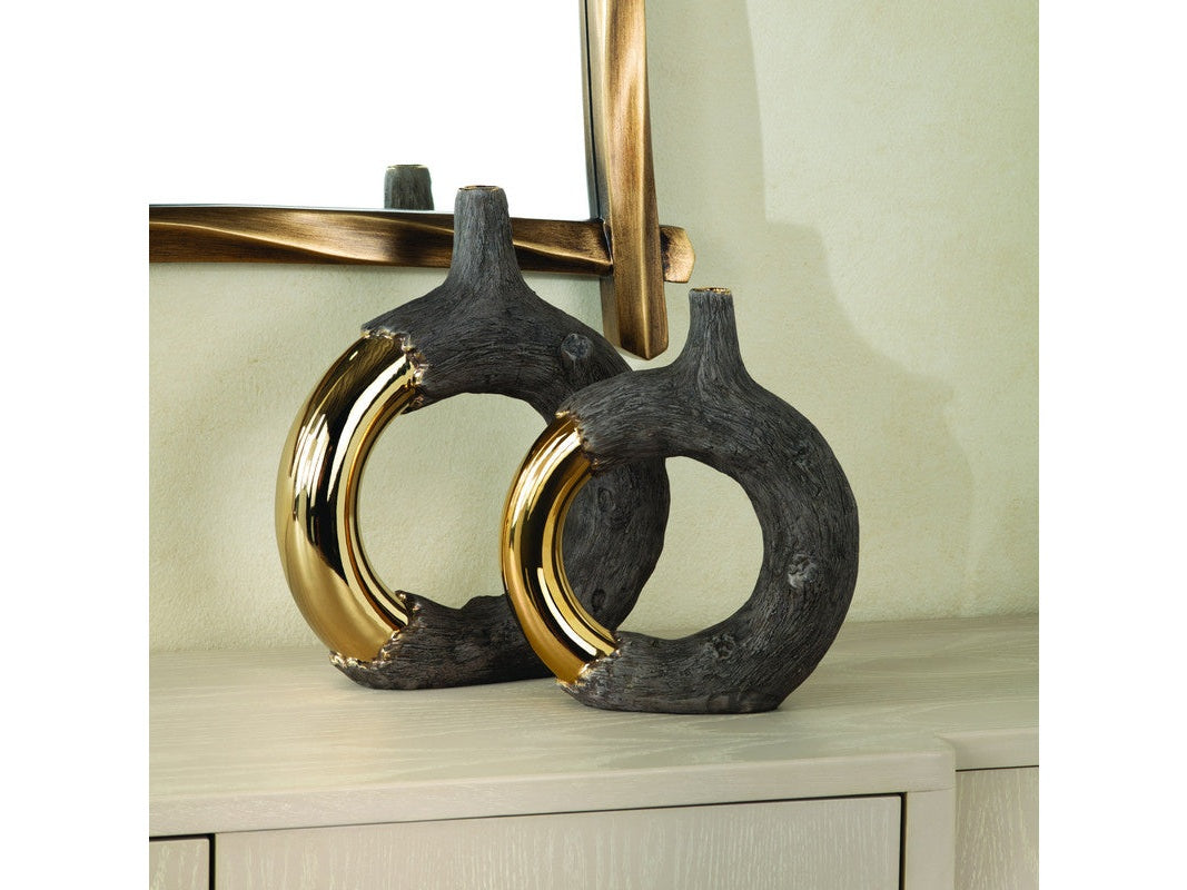 Renault Bronze/Gold 2 Piece Glazed Ceramic Vases