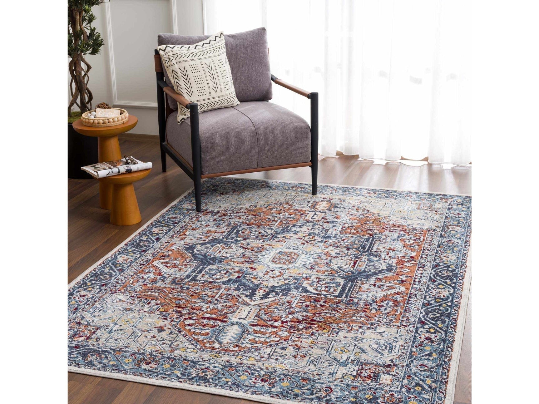 Cabacungan Blue & Rust Washable Area Rug - Clearance - Ornate Home