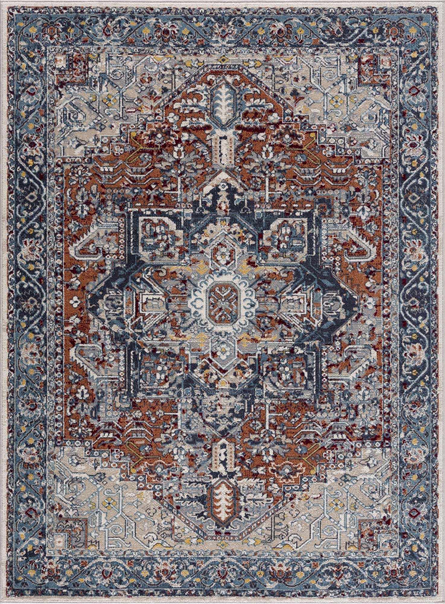Cabacungan Blue & Rust Washable Area Rug - Clearance - Ornate Home