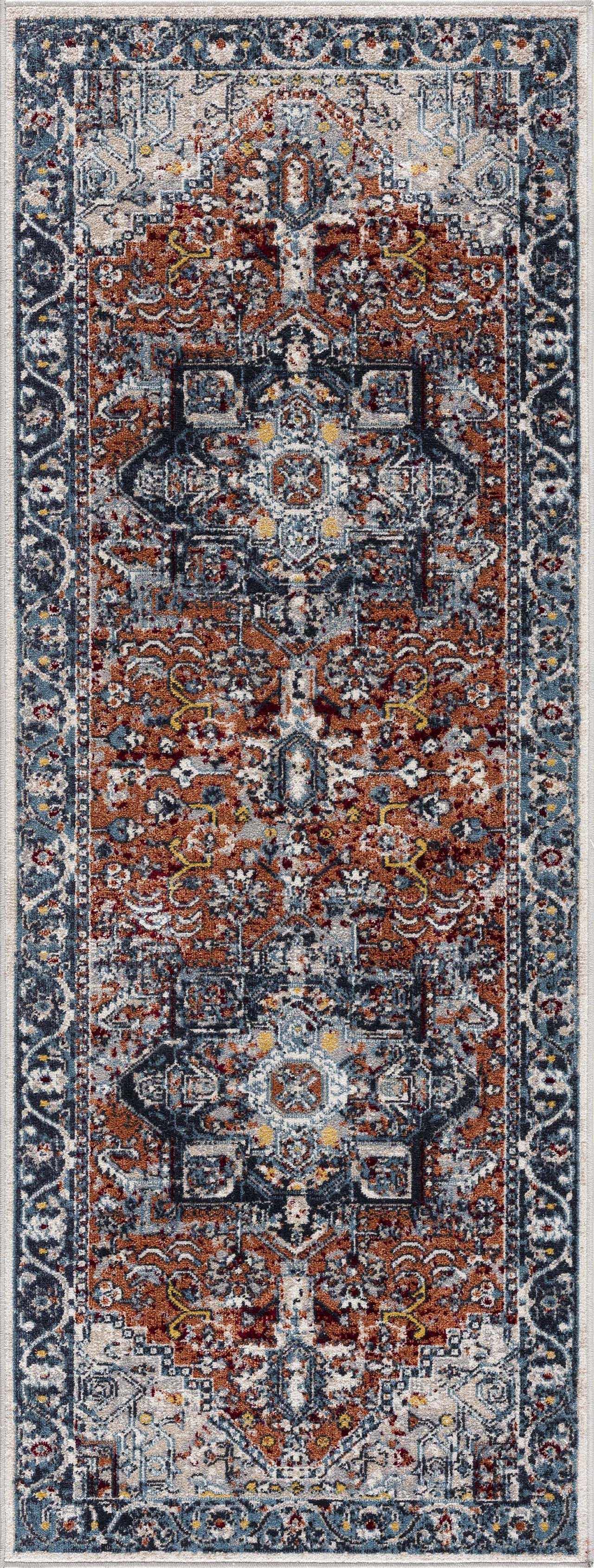 Cabacungan Blue & Rust Washable Area Rug - Clearance - Ornate Home