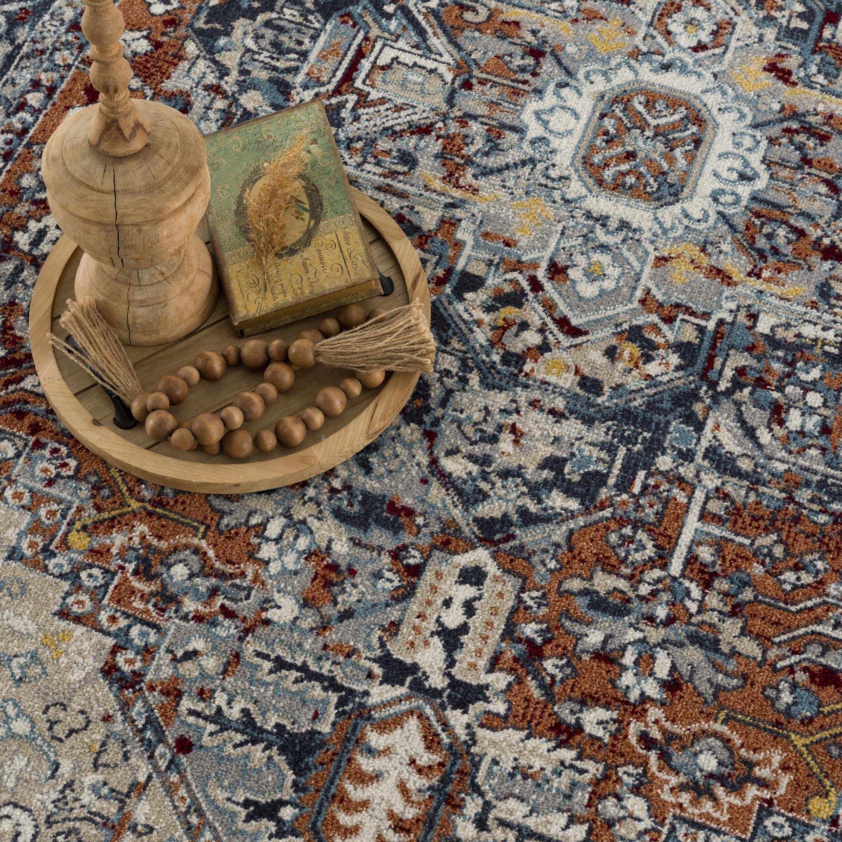 Cabacungan Blue & Rust Washable Area Rug - Clearance - Ornate Home