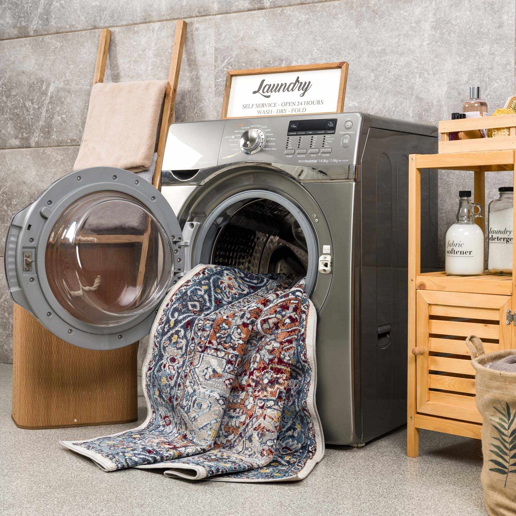 Cabacungan Blue & Rust Washable Area Rug - Clearance - Ornate Home