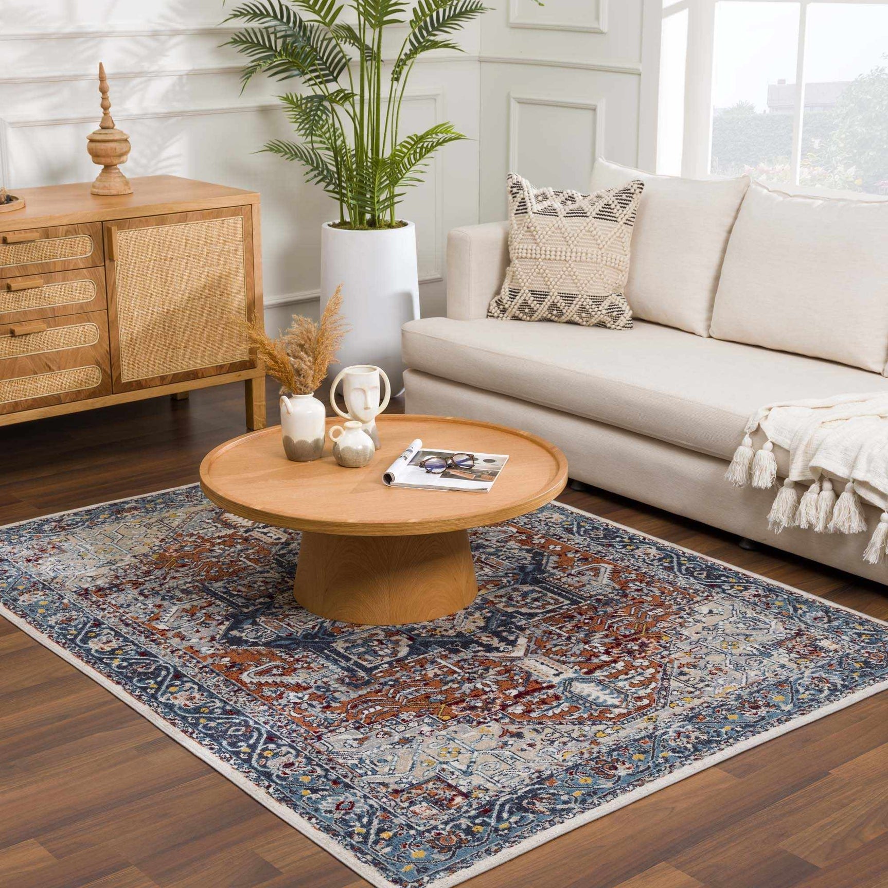 Cabacungan Blue & Rust Washable Area Rug - Clearance - Ornate Home