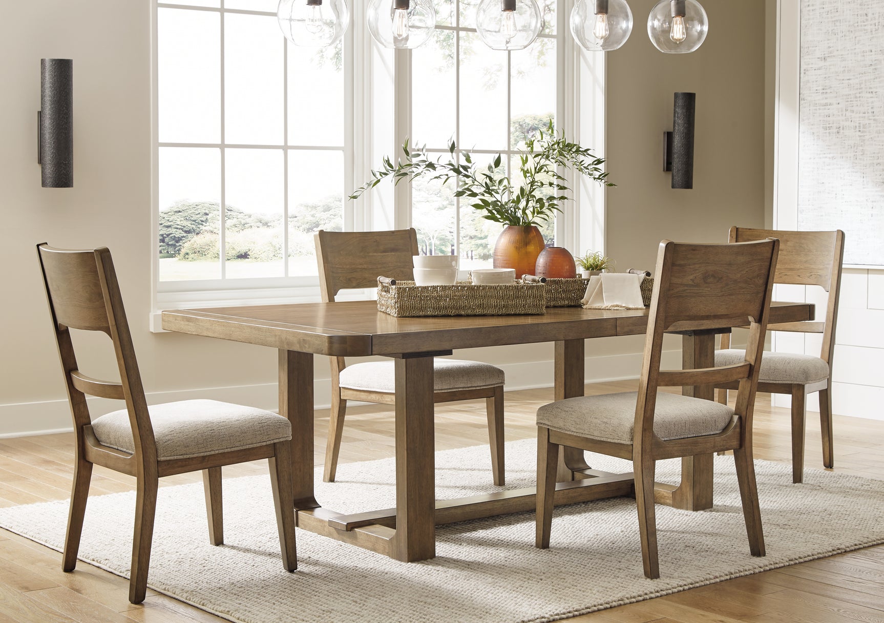 Cabalynn Oatmeal/Light Brown Extension Dining Table and 4 Chairs - Ornate Home