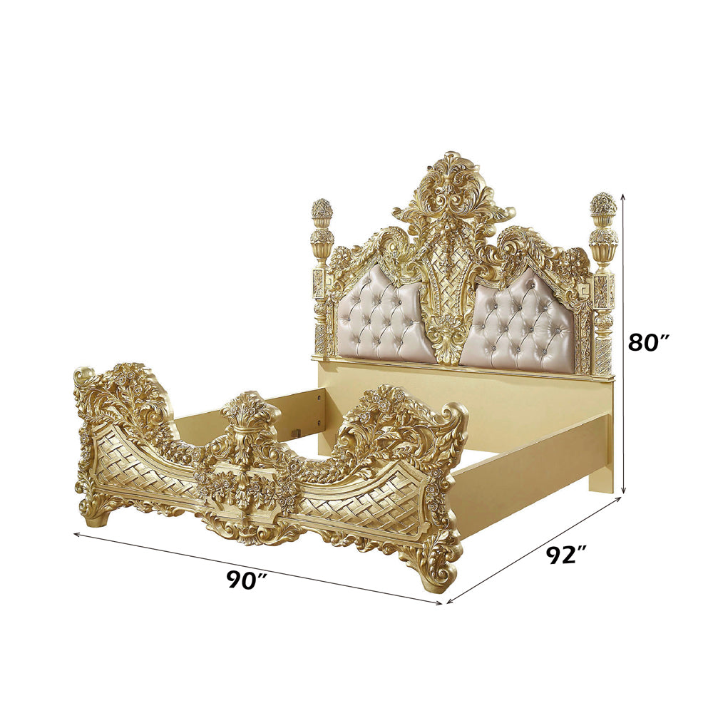 Cabriole Light Gold Synthetic Leather & Gold Finish Eastern King Bed - Ornate Home