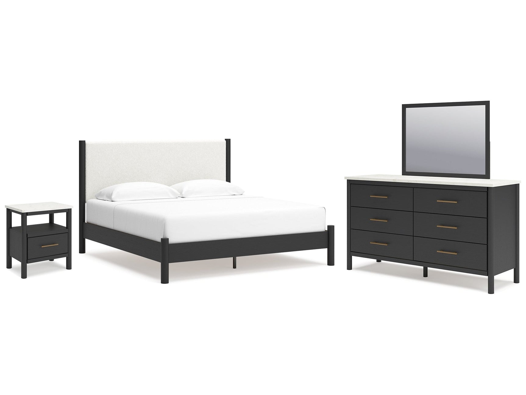 Cadmori Black/White King Panel Bed & Dresser & Mirror & Nightstand (Online Special Price) - Ornate Home