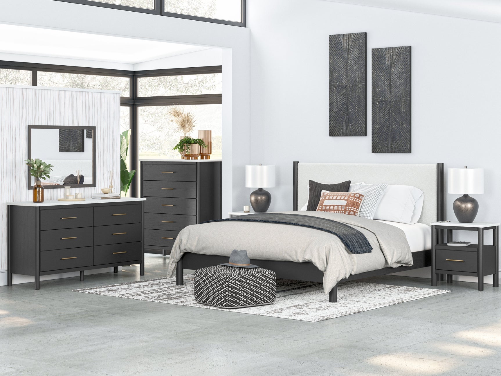 Cadmori Black/White King Upholstered Panel Bed (Online Special Price) - Ornate Home