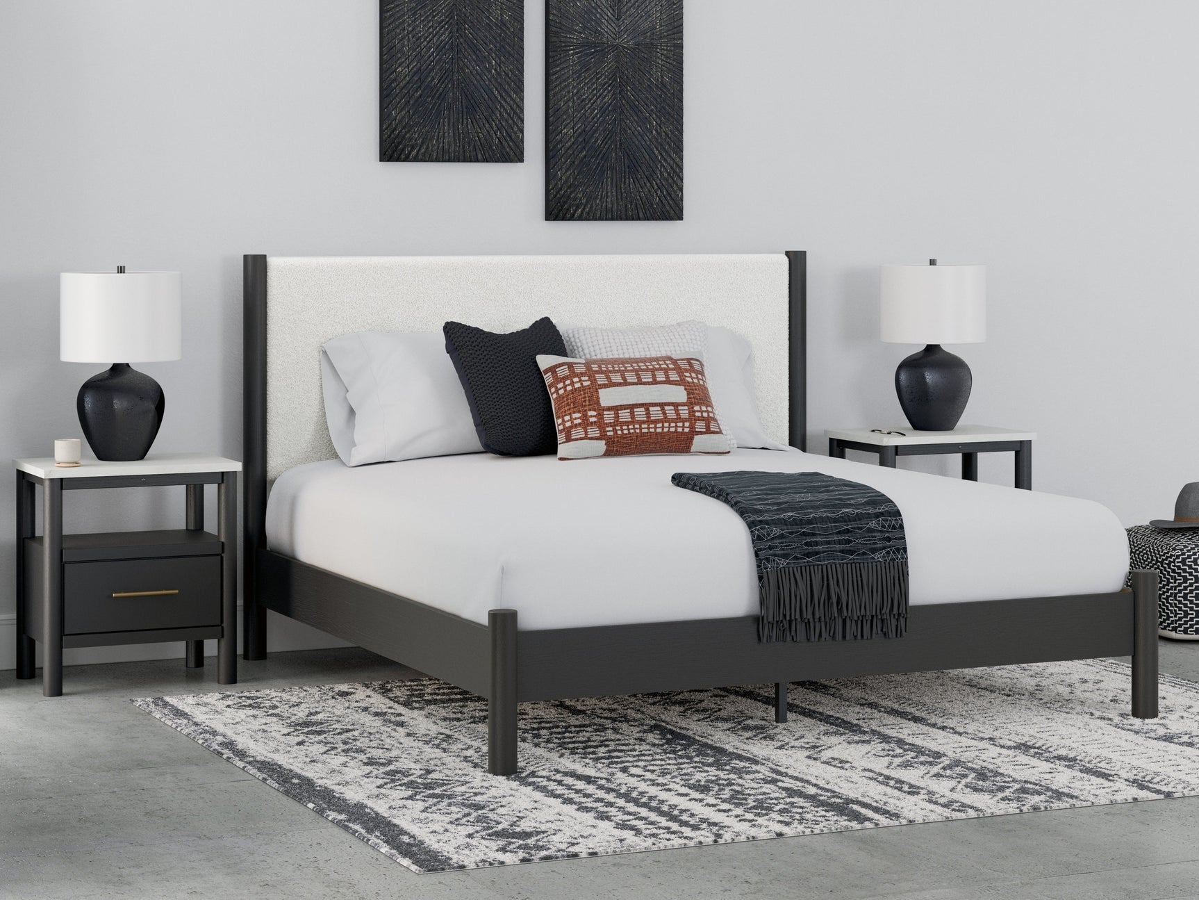 Cadmori Black/White King Upholstered Panel Bed - Ornate Home