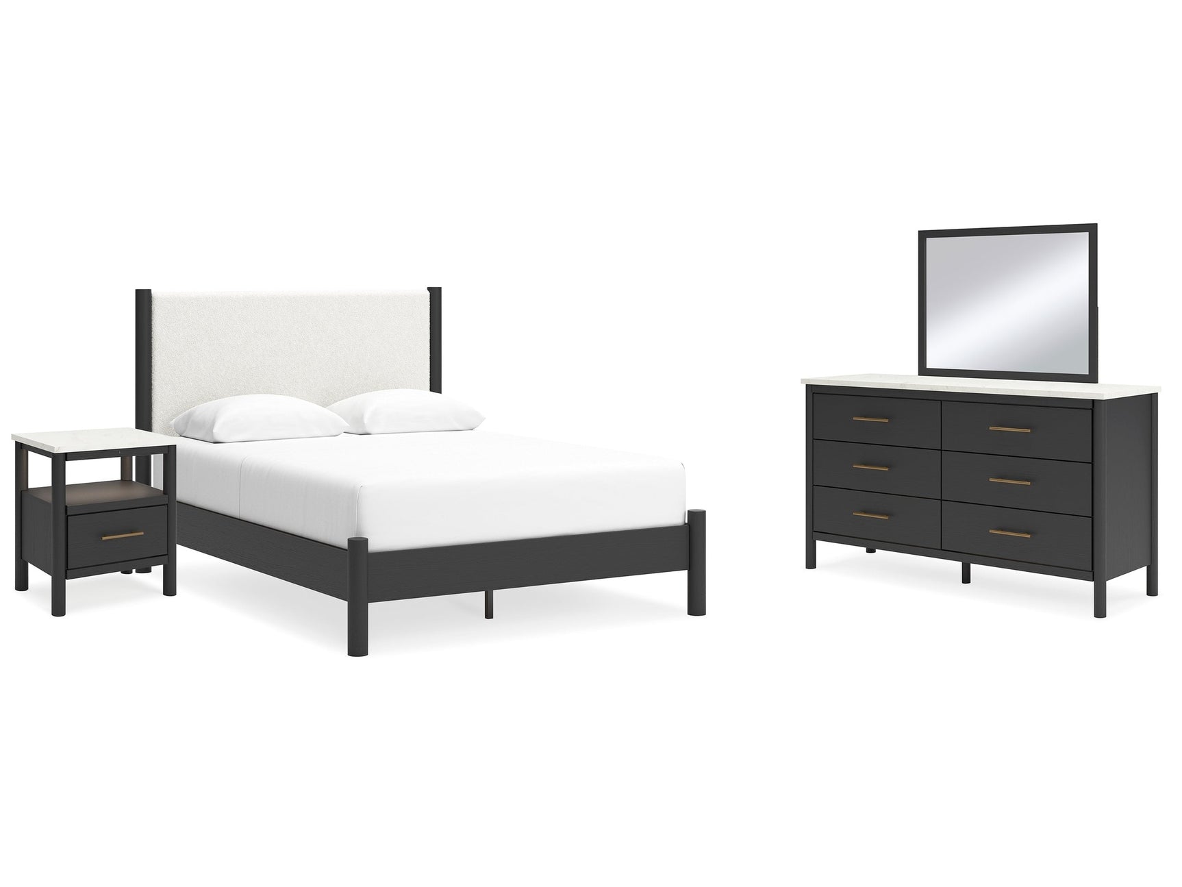 Cadmori Black/White Queen Panel Bedroom Set with Dresser, Mirror and Nightstand - Ornate Home