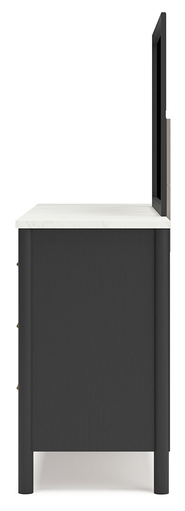 Cadmori Black/White Queen Panel Bedroom Set with Dresser, Mirror and Nightstand - Ornate Home