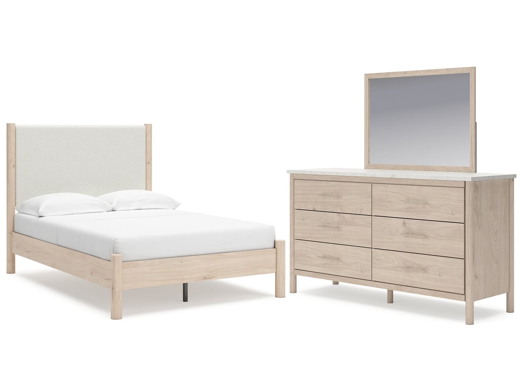 Cadmori Two-tone Full Upholstered Panel Bed, Dresser and Mirror (Online Special Price) - Ornate Home