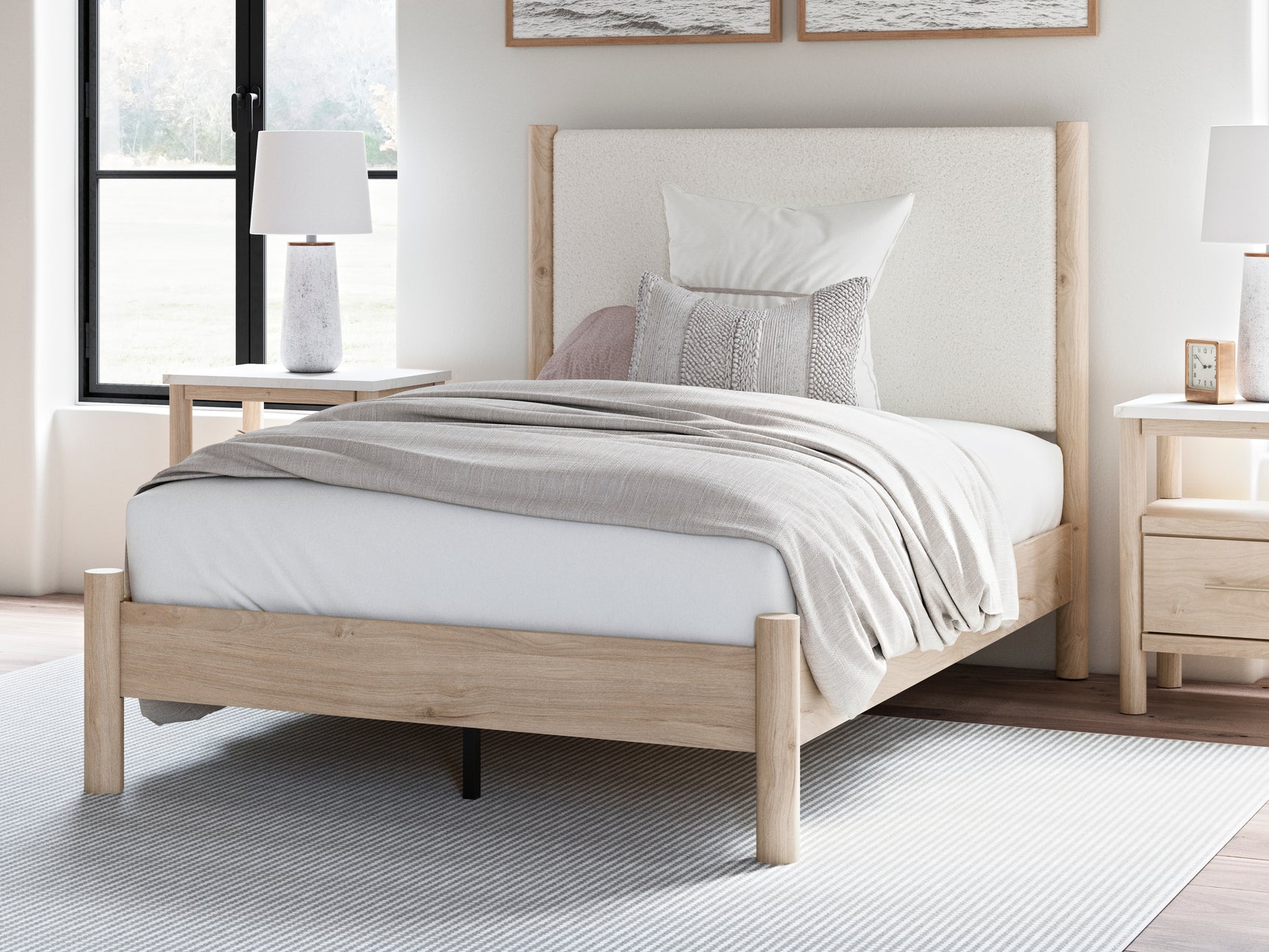 Cadmori Two-tone Full Upholstered Panel Bed, Dresser and Mirror (Online Special Price) - Ornate Home