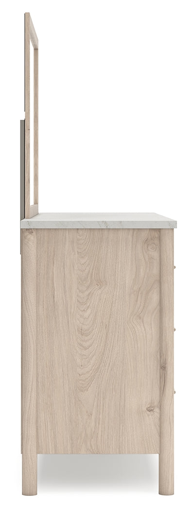 Cadmori Two-tone King Upholstered Panel Bed, Dresser, Mirror and Nightstand (Online Special Price) - Ornate Home