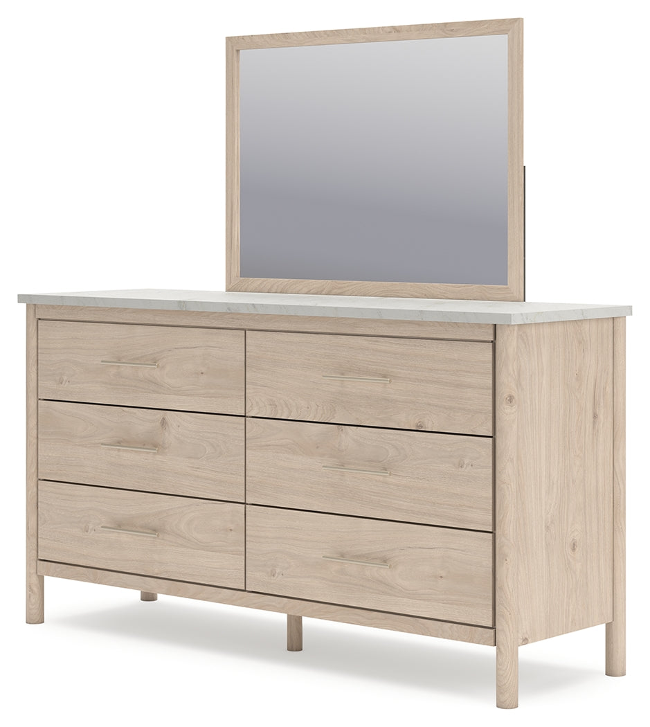 Cadmori Two-tone King Upholstered Panel Bed, Dresser, Mirror and Nightstand (Online Special Price) - Ornate Home
