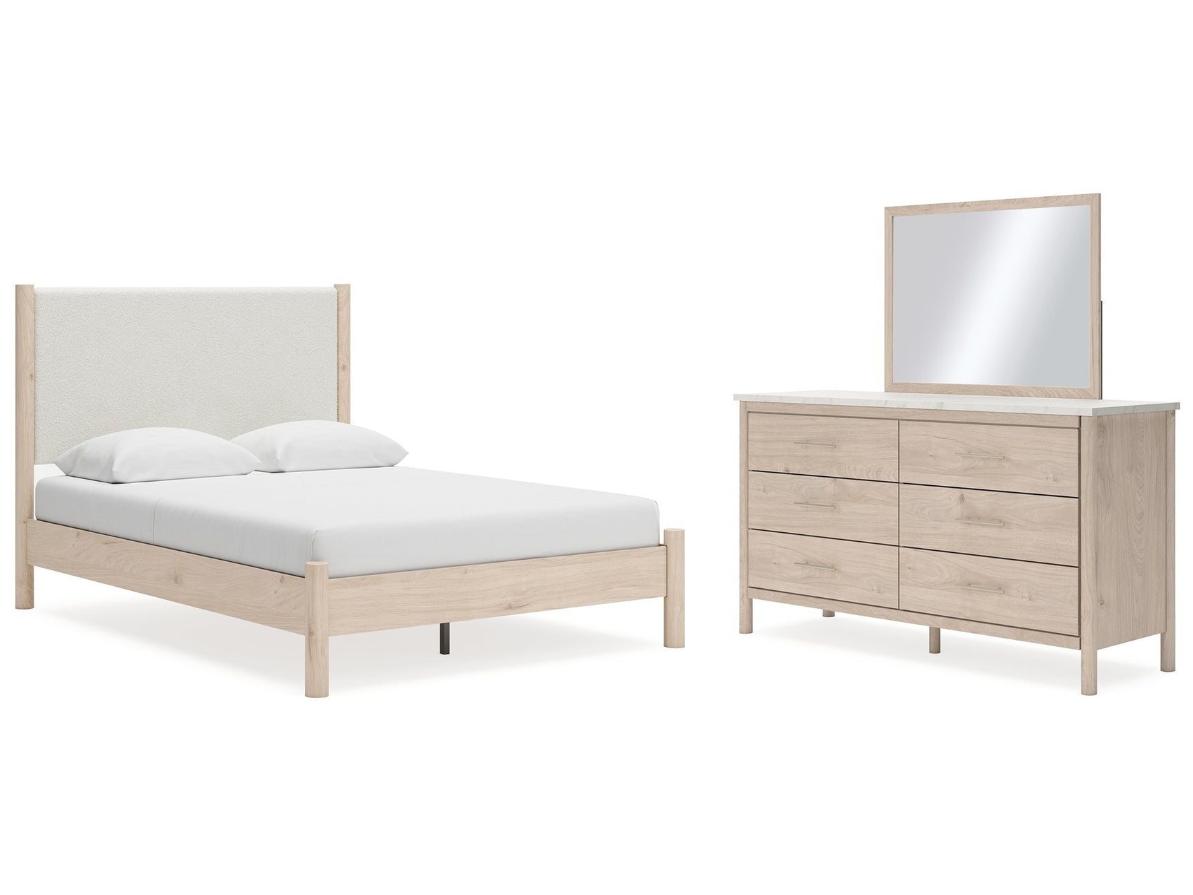 Cadmori Two-tone Queen Upholstered Panel Bed & Dresser & Mirror - Ornate Home