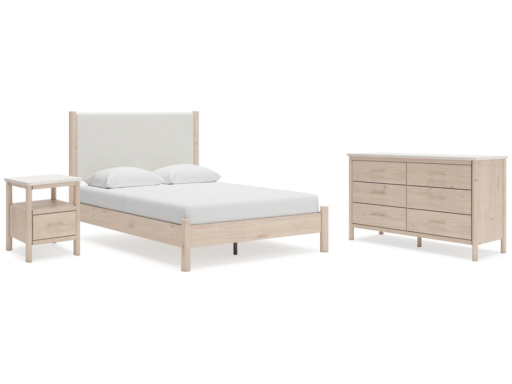 Cadmori Two-tone Queen Upholstered Panel Bed & Dresser & Nightstand - Ornate Home