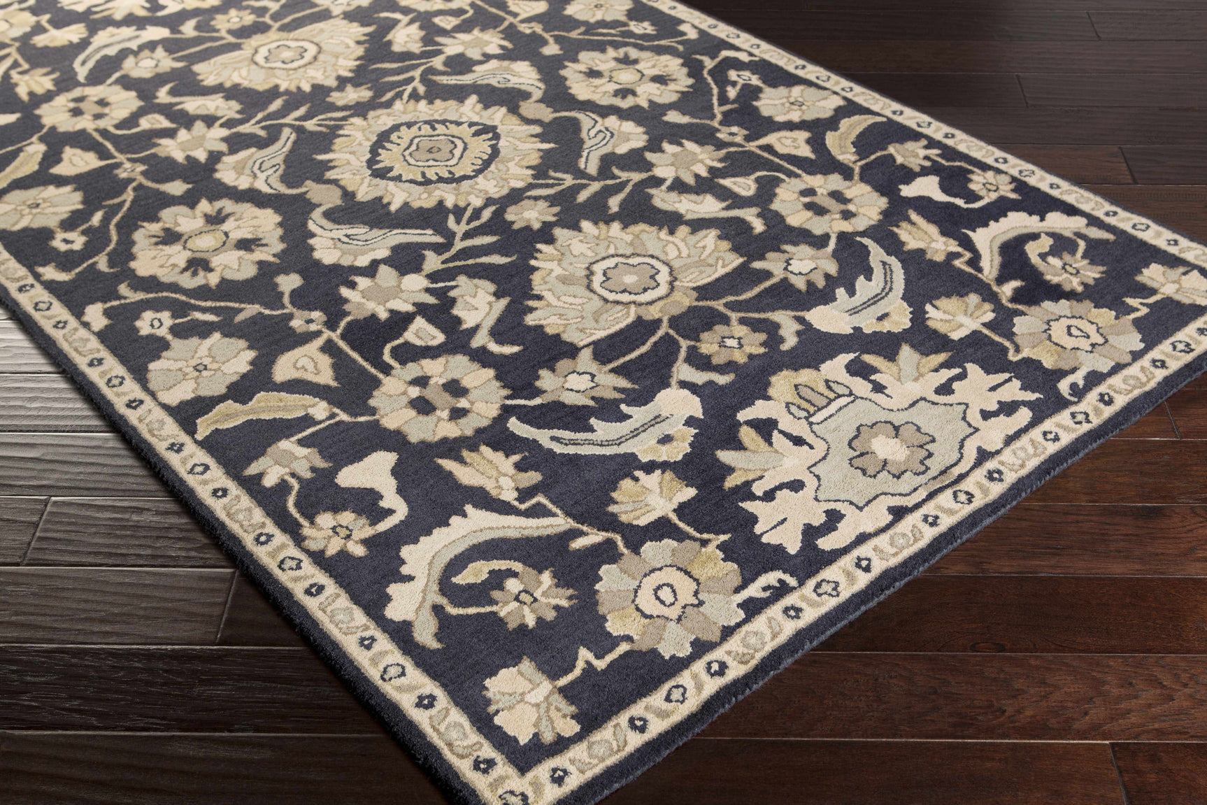 Caesar CAE-1164 Black Floral Wool Rug - Ornate Home