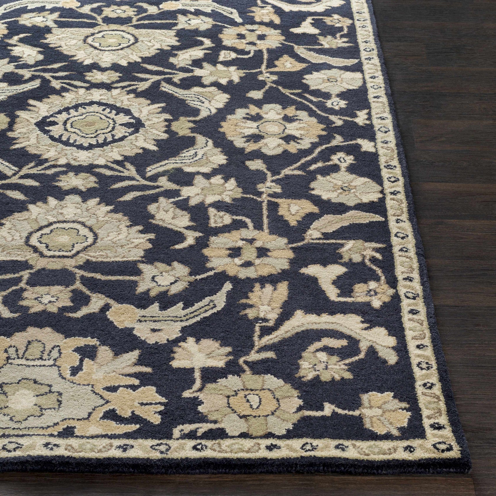 Caesar CAE-1164 Black Floral Wool Rug - Ornate Home