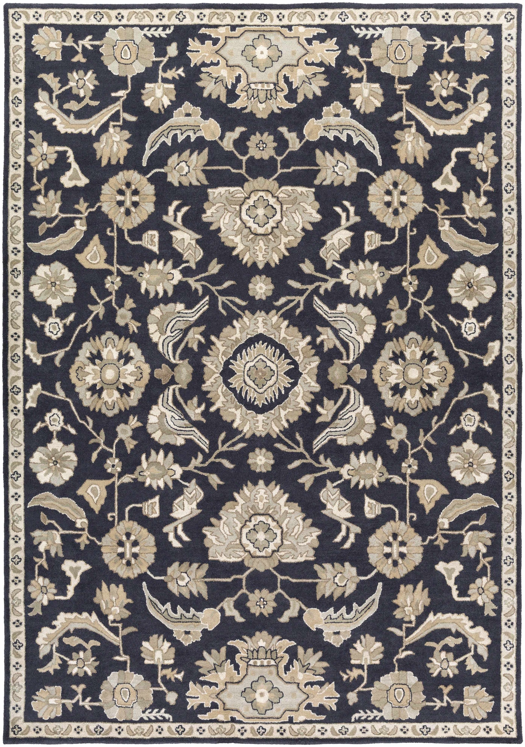 Caesar CAE-1164 Black Floral Wool Rug - Ornate Home