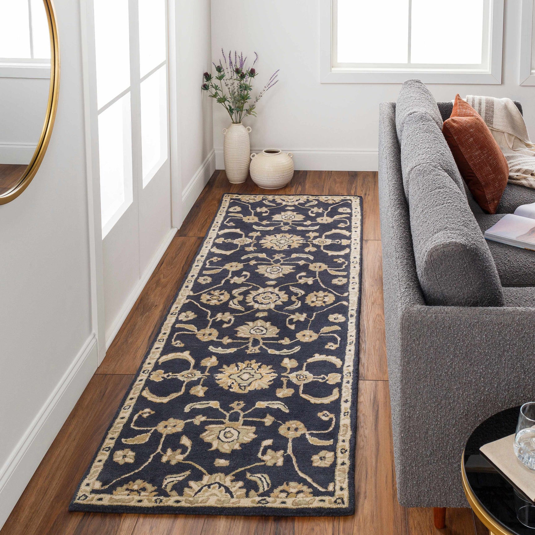 Caesar CAE-1164 Black Floral Wool Rug - Ornate Home