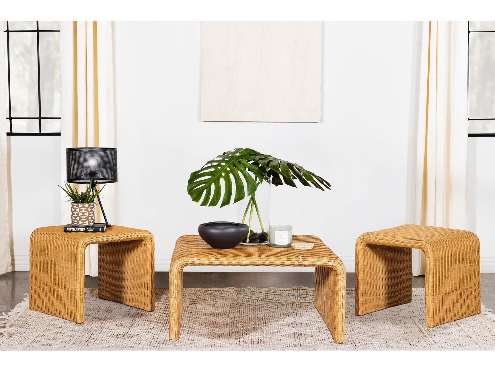 Cahya Natural 3-piece Rattan Coffee and End Table Set - Ornate Home