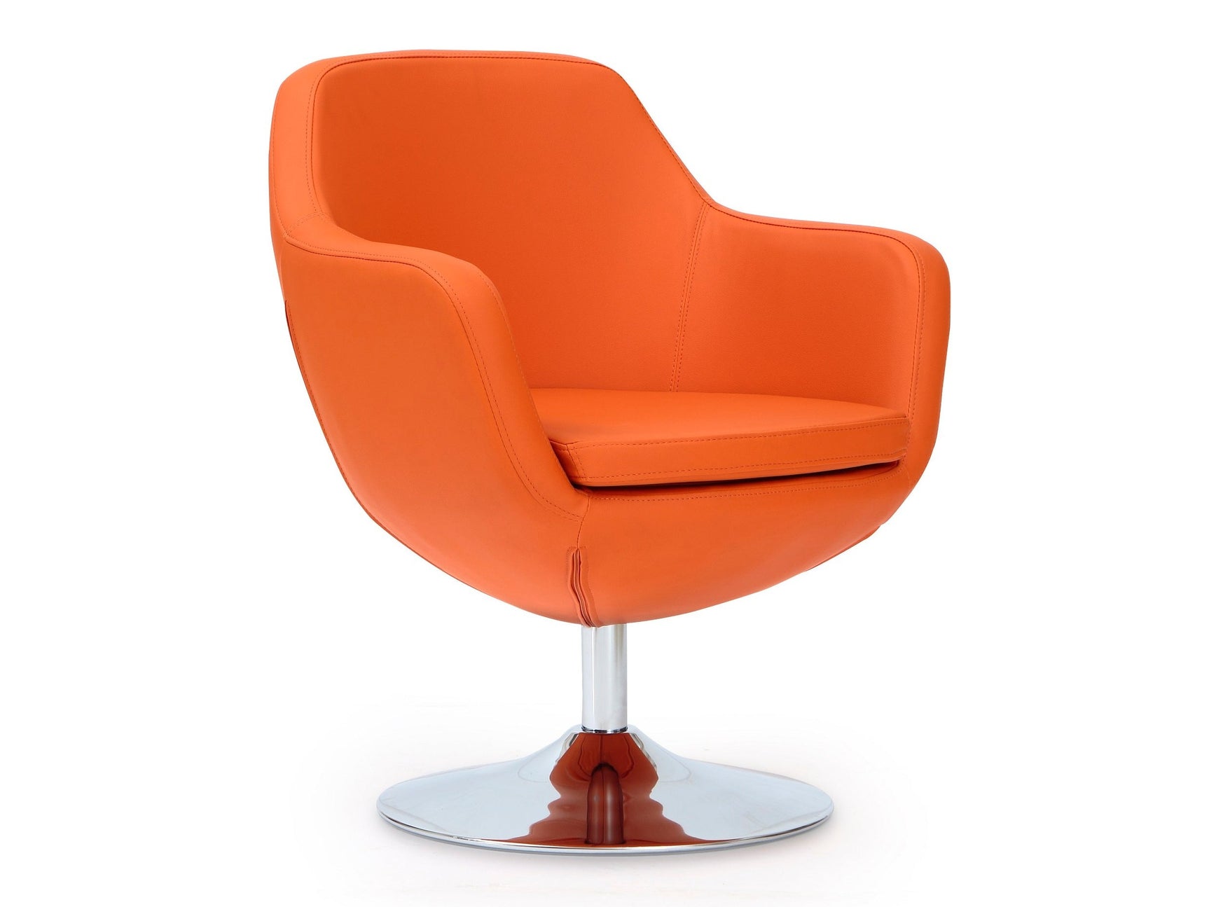 Caisson Faux Leather Swivel Accent Chair in Orange and Polished Chrome - Ornate Home