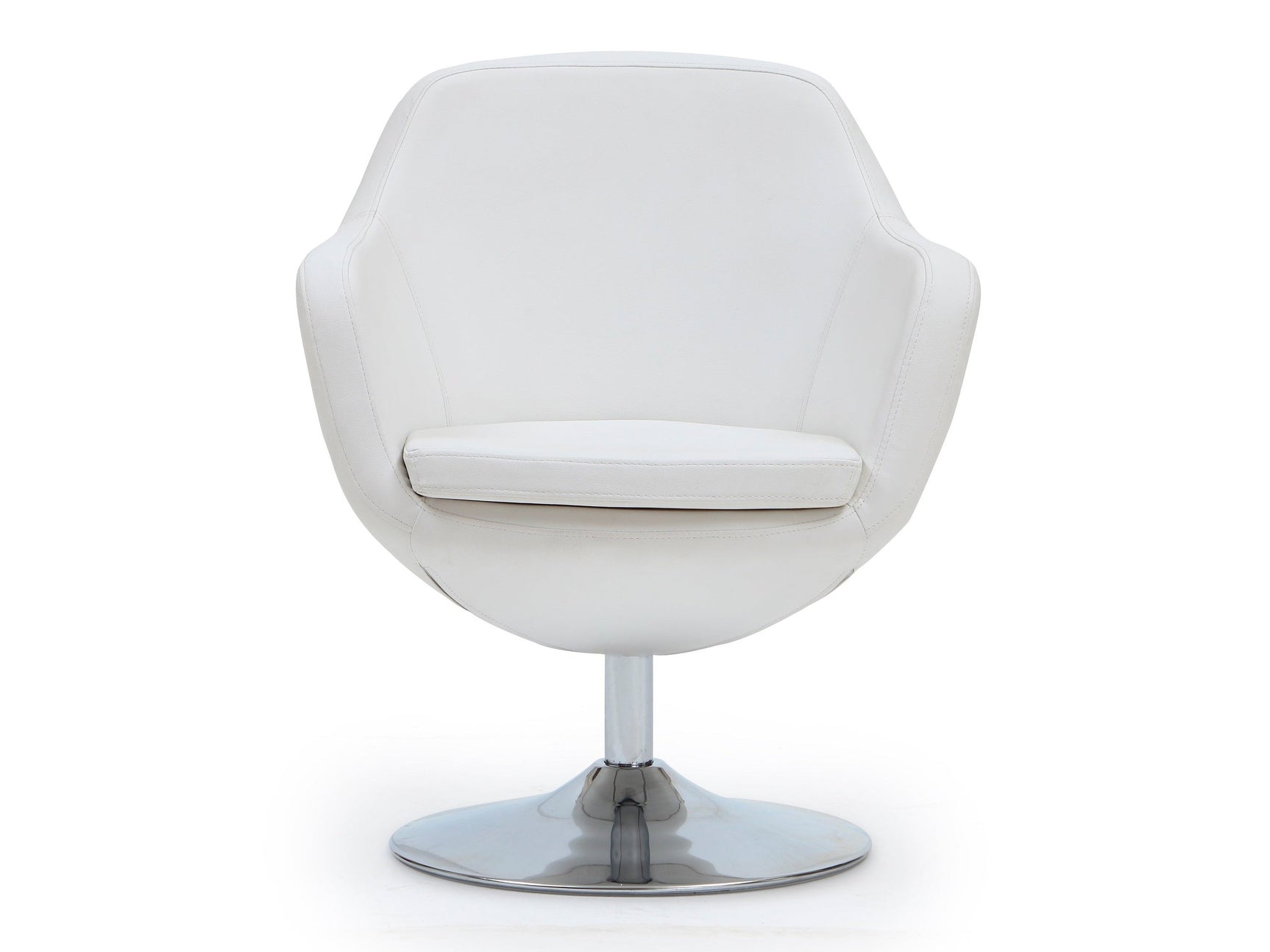 Caisson Faux Leather Swivel Accent Chair in White and Polished Chrome - Ornate Home