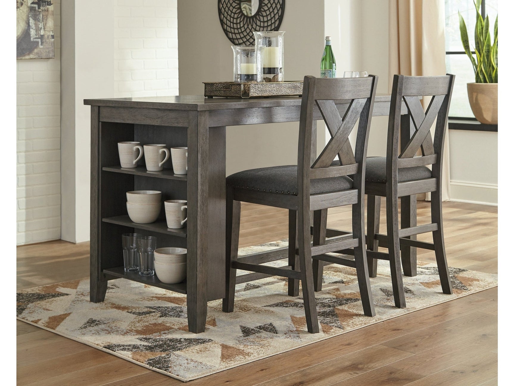 Caitbrook Gray Counter Height Dining Table and 2 Barstools - Ornate Home