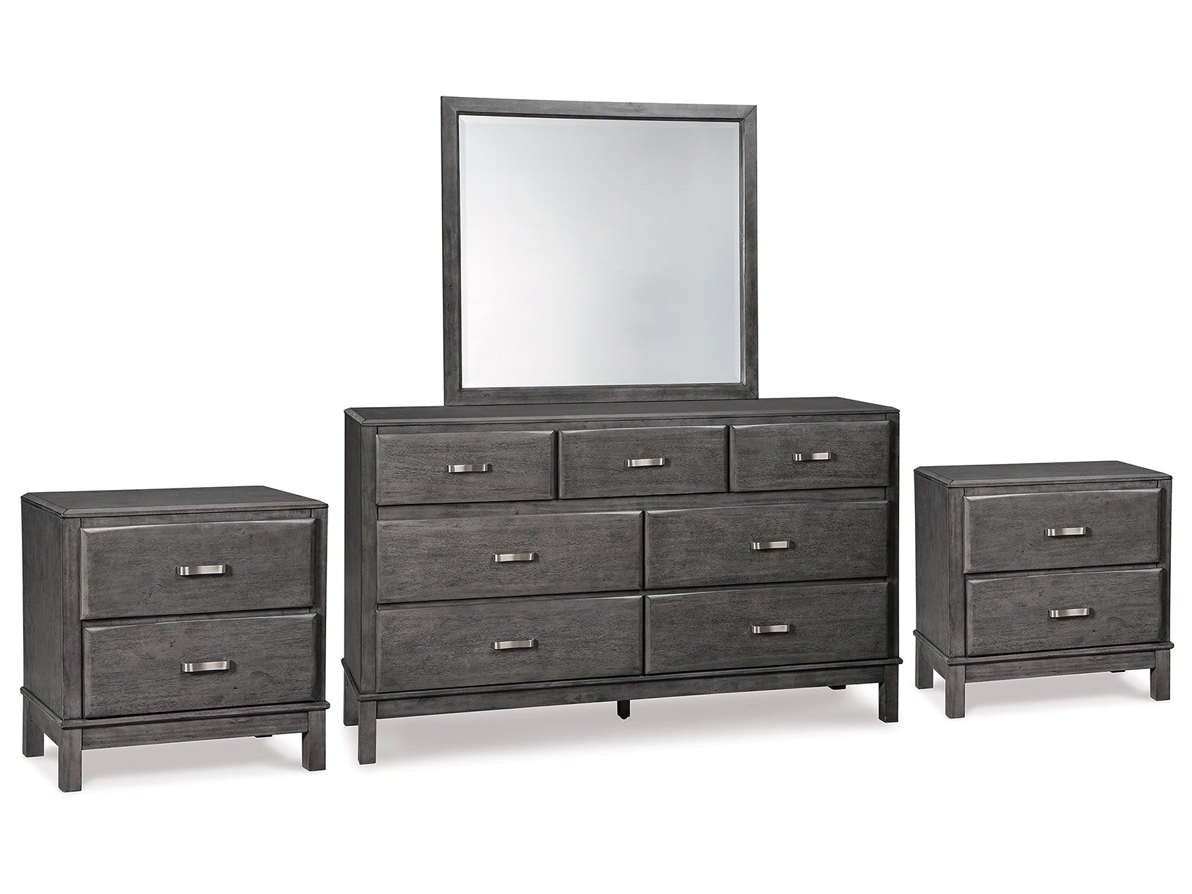 Caitbrook Gray Dresser, Mirror and 2 Nightstands - Ornate Home