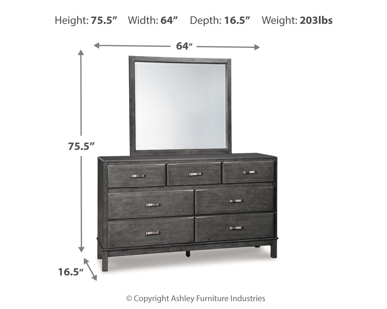 Caitbrook Gray Full Storage Bedroom Set with Dresser, Mirror and Nightstand - Ornate Home