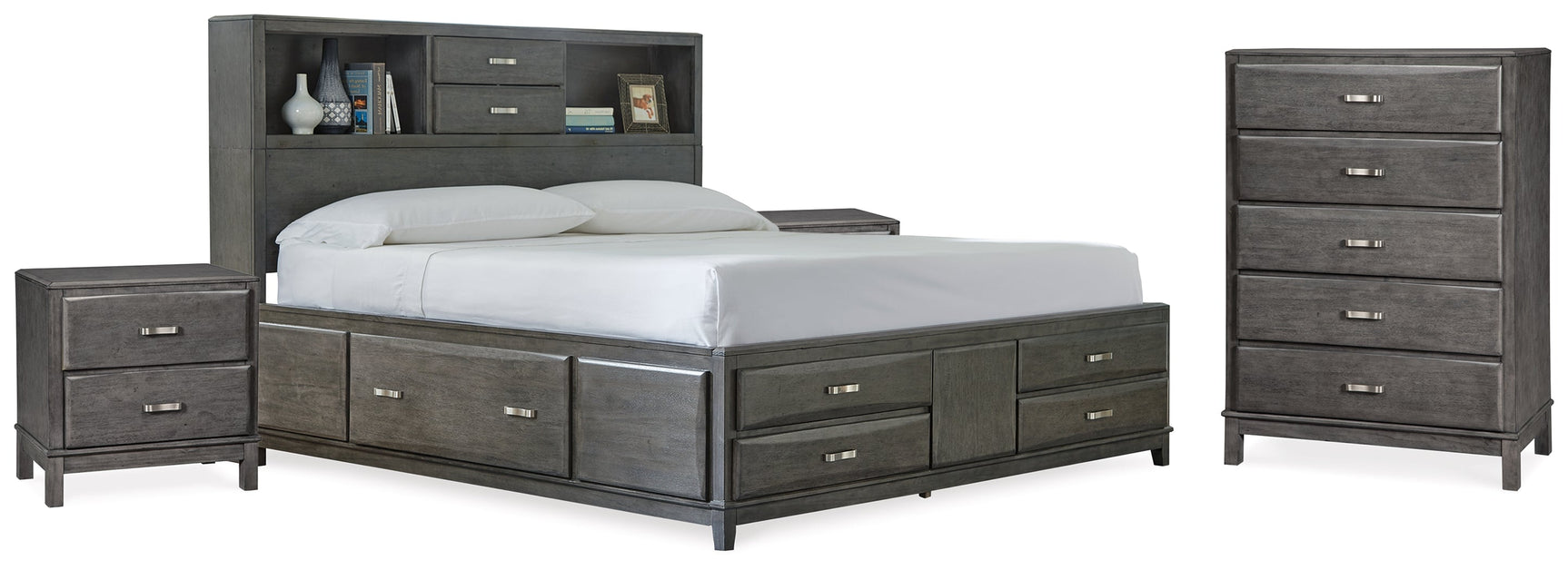 Caitbrook Gray King Storage Bedroom Set with Chest and 2 Nightstands (Online Special Price) - Ornate Home