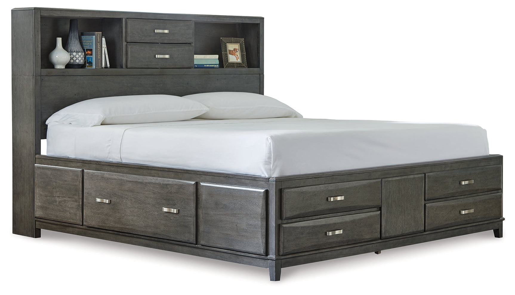 Caitbrook Gray King Storage Bedroom Set with Dresser, Mirror and Nightstand - Ornate Home