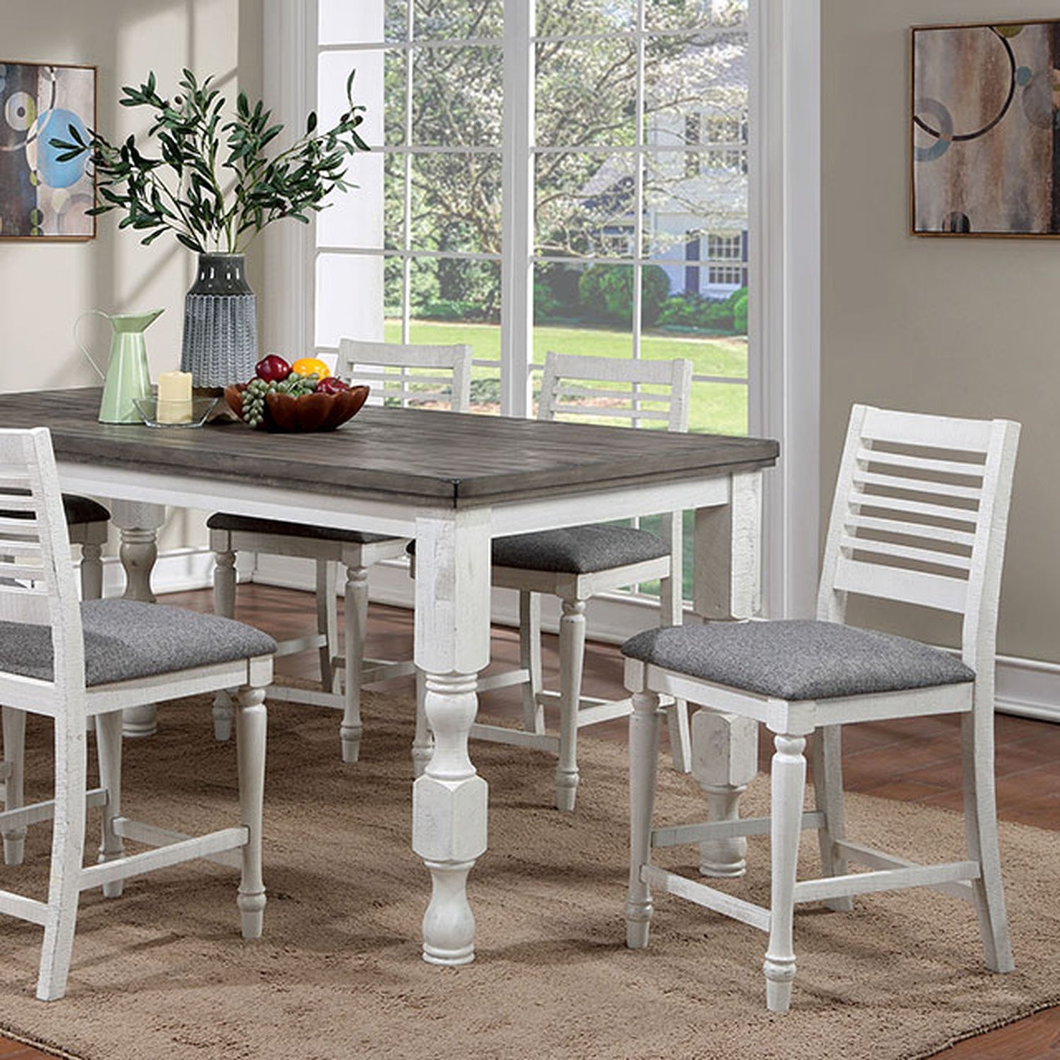Calabria Antique White/Gray 7 Pc Counter Ht Table Set - Ornate Home