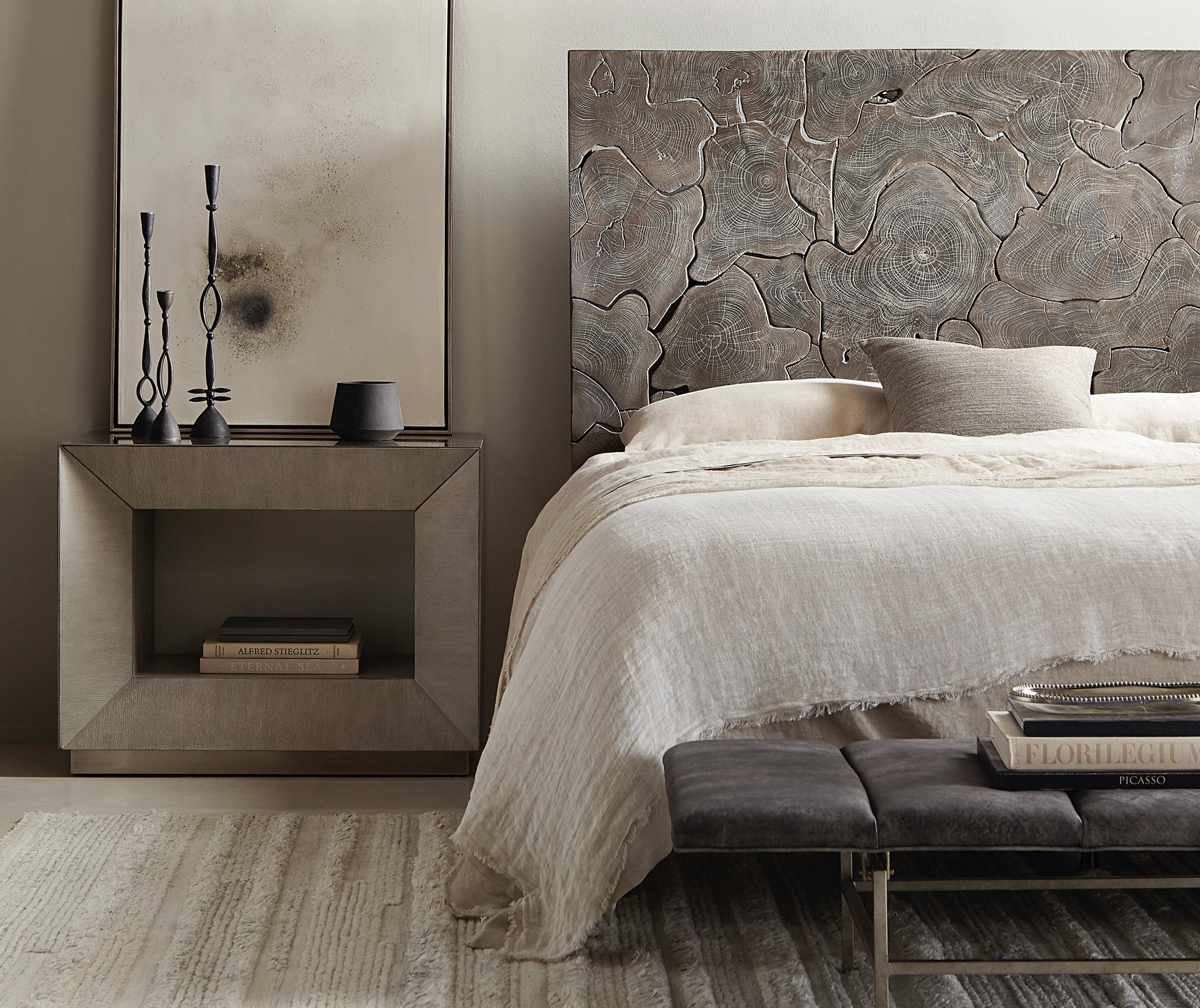 Calavaras Smoked Truffle/Grey Fabric Panel King Bed - Ornate Home
