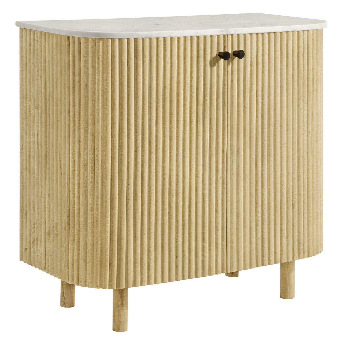 Caldera Natural 33" Curved Solid Wood and Marble Accent Storage Cabinet - Ornate Home