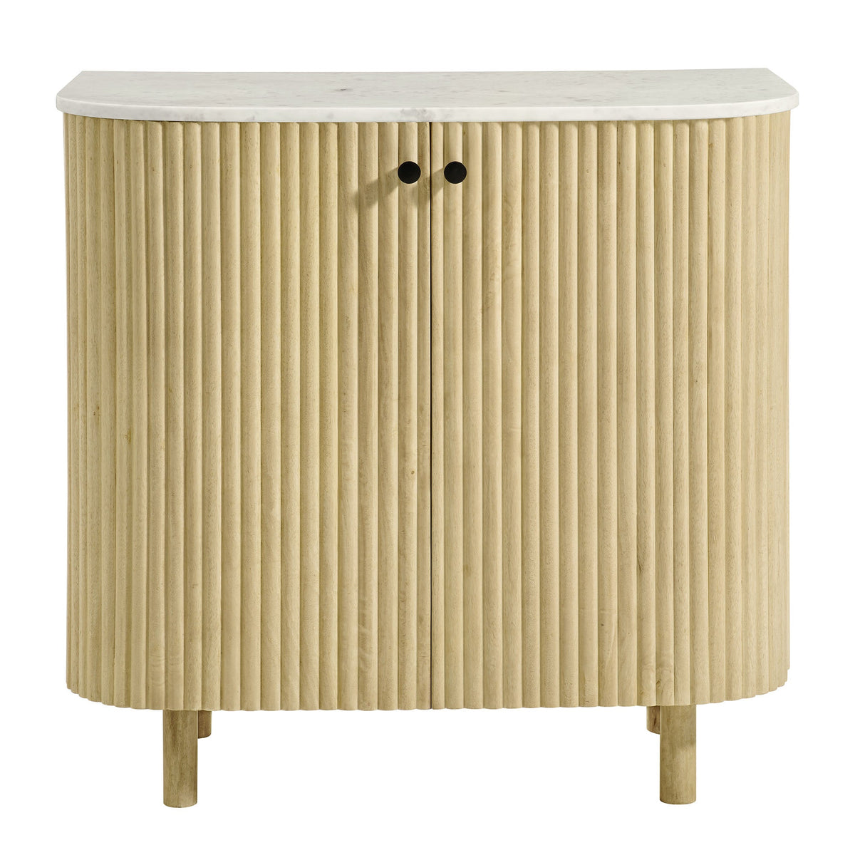 Caldera Natural 33" Curved Solid Wood and Marble Accent Storage Cabinet - Ornate Home