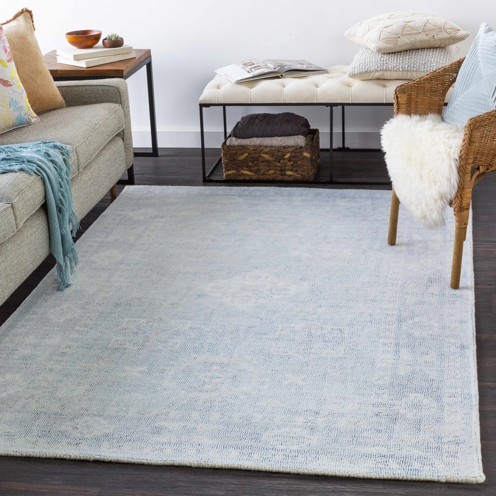 Calderbank Sky Blue Wool-Blend Area Rug - Ornate Home