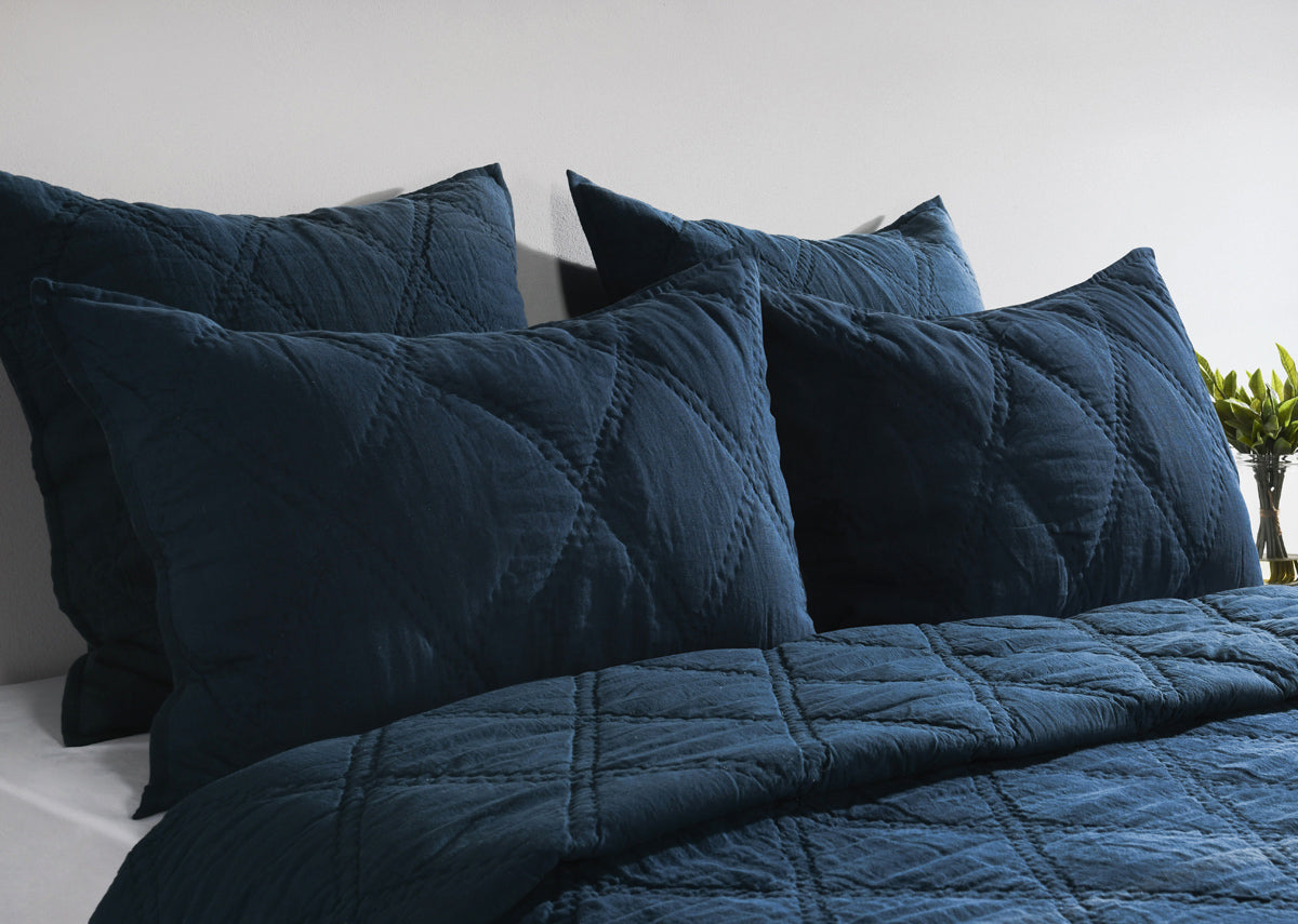 Caleb Hand Stitched Midnight Blue Quilt - Ornate Home