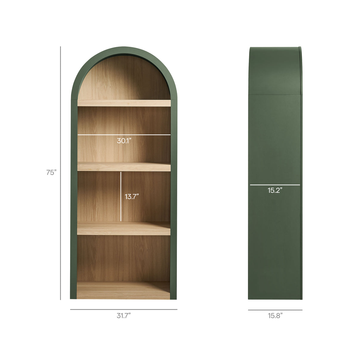 Caleb Hunter Green 4 Arched Display Shelf Bookcase - Ornate Home