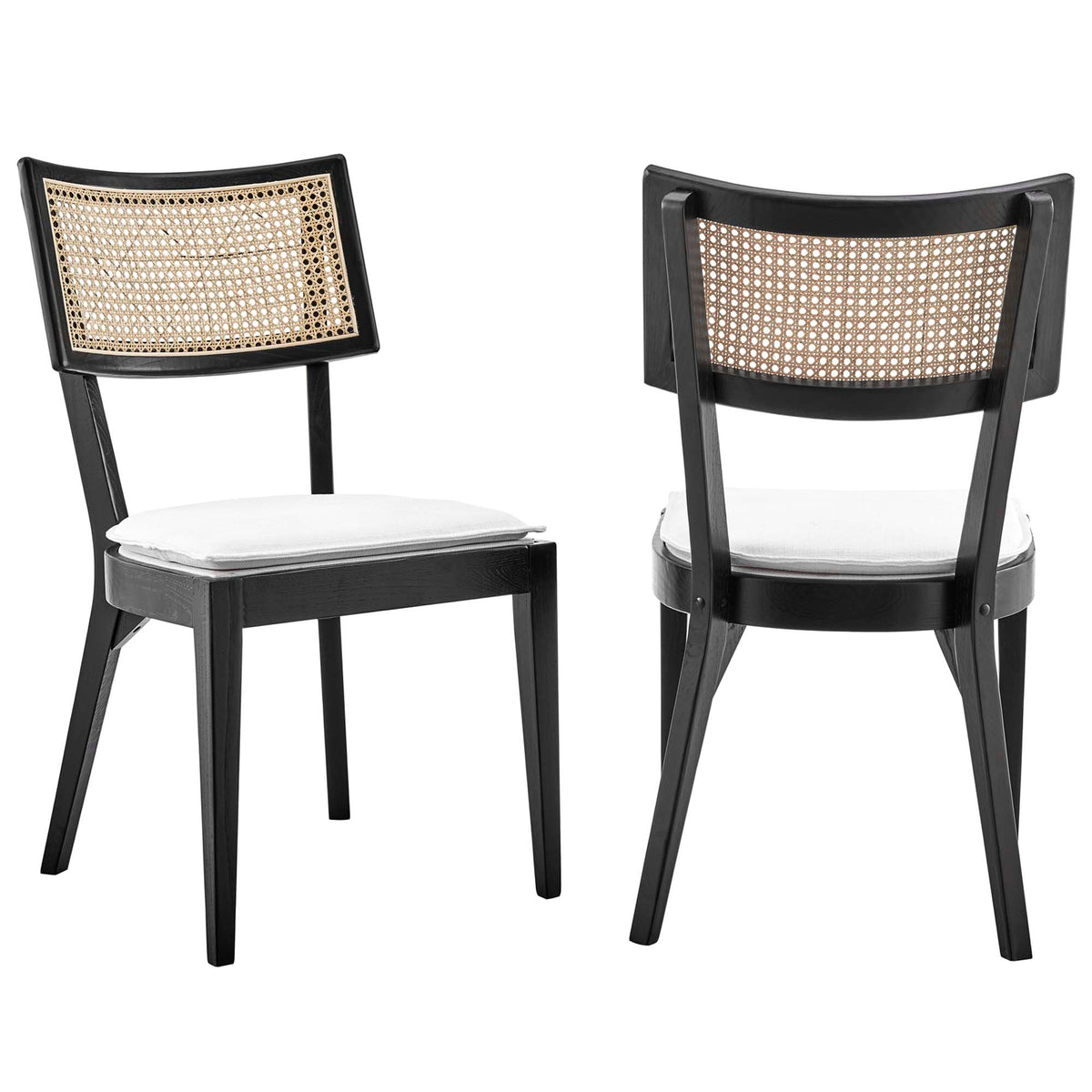 Caledonia Black/White Fabric Upholstered Wood Dining Chair (Set of 2) - Ornate Home