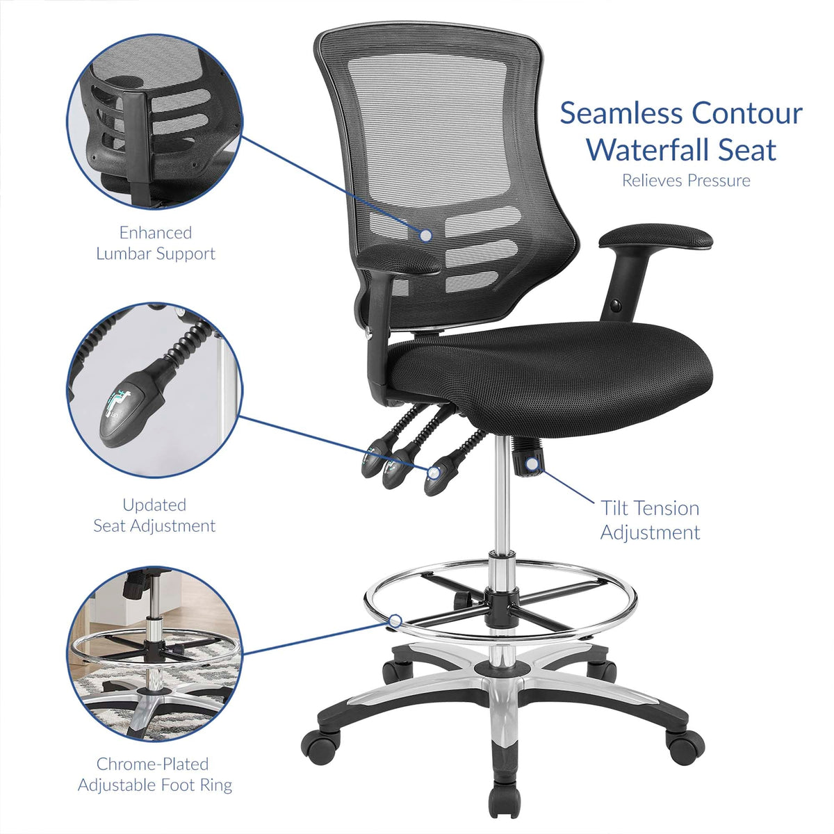 Calibrate Black Mesh Drafting Chair - Ornate Home