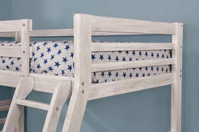 California Wire-Brushed White Twin/Full Bunk Bed w/ 2 Drawers - Ornate Home