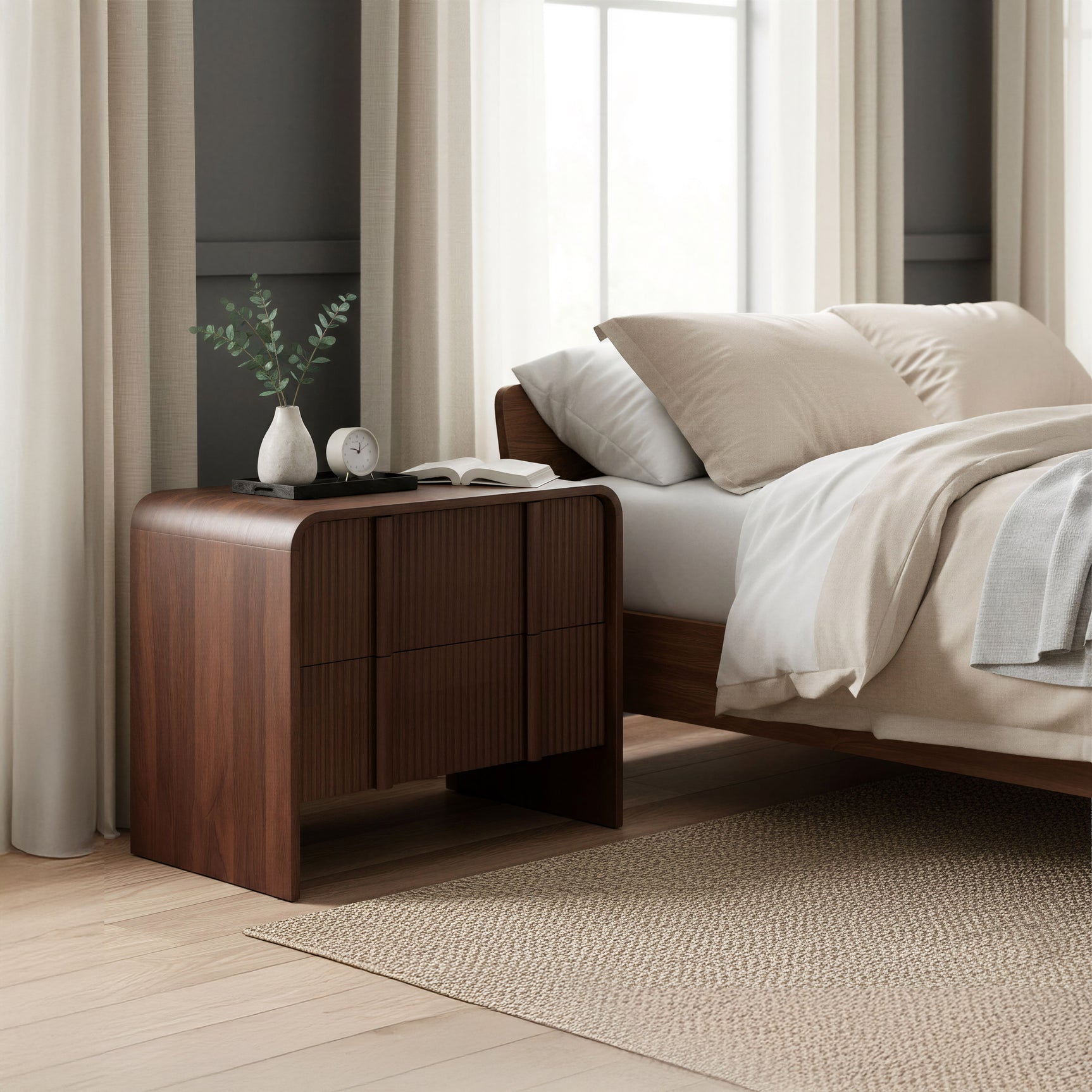 Calipso Walnut Nightstand - Ornate Home