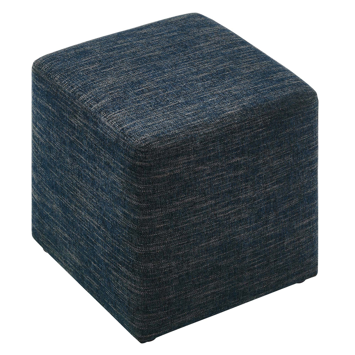 Callum Weave Azure 17" Square Woven Heathered Fabric Upholstered Ottoman - Ornate Home