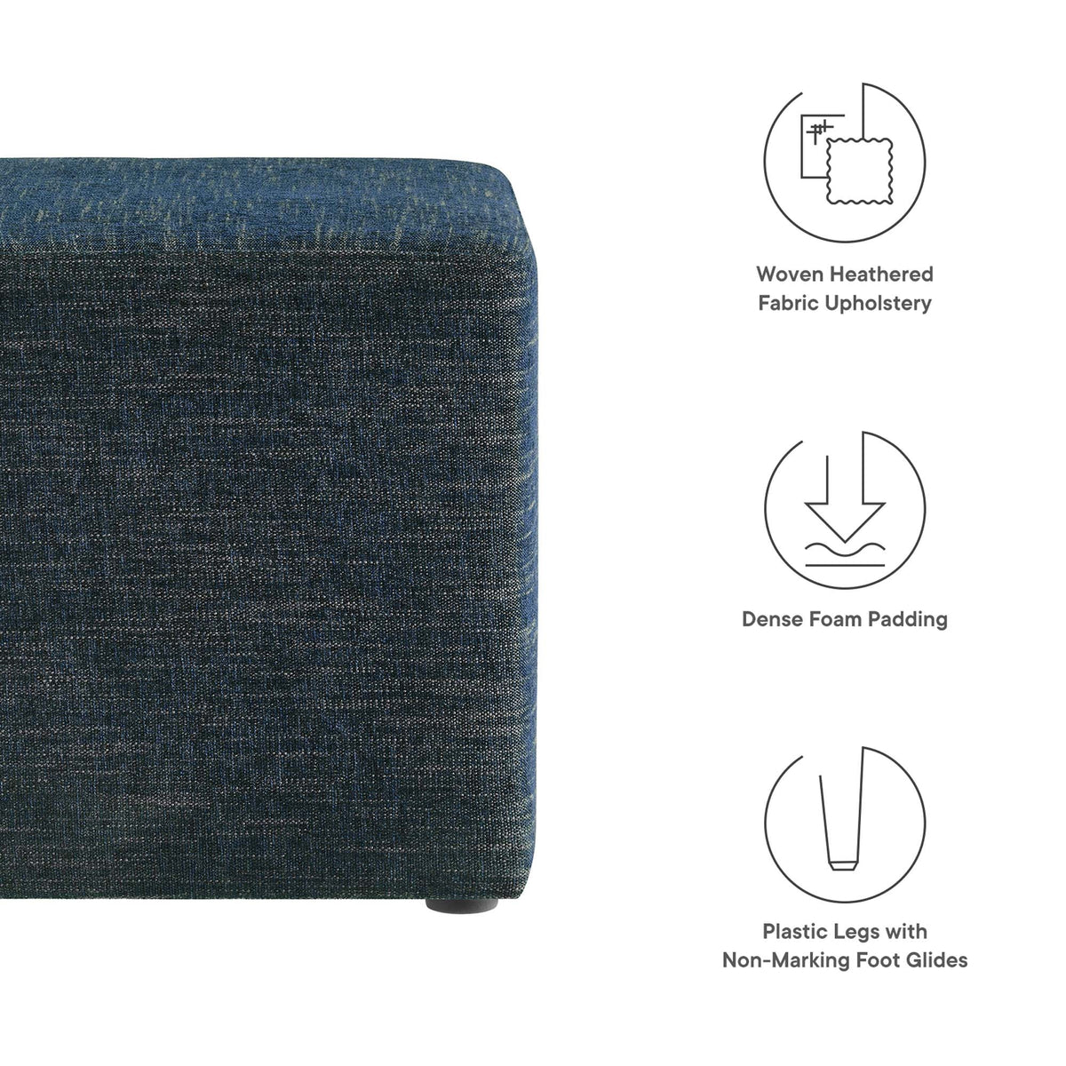 Callum Weave Azure 17" Square Woven Heathered Fabric Upholstered Ottoman - Ornate Home