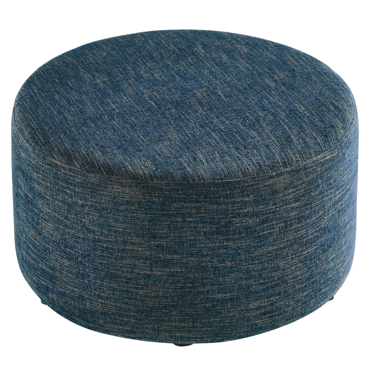 Callum Weave Azure Large 29" Round Woven Heathered Fabric Upholstered Ottoman - Ornate Home